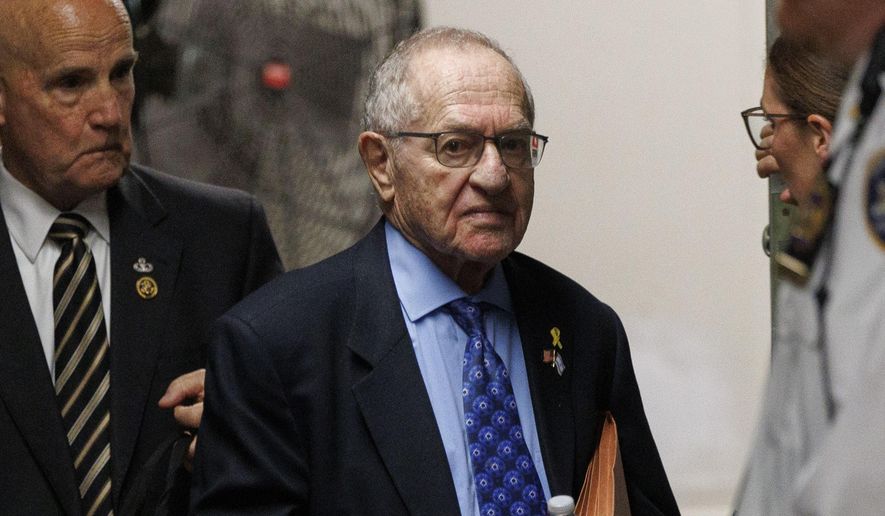 American lawyer Alan Dershowitz returns to the courtroom for the criminal trial of former President Donald Trump after a short break at the municipal criminal court in Monday May 20, 2024 in New York. (Sarah Yenesel/Pool Photo via AP)