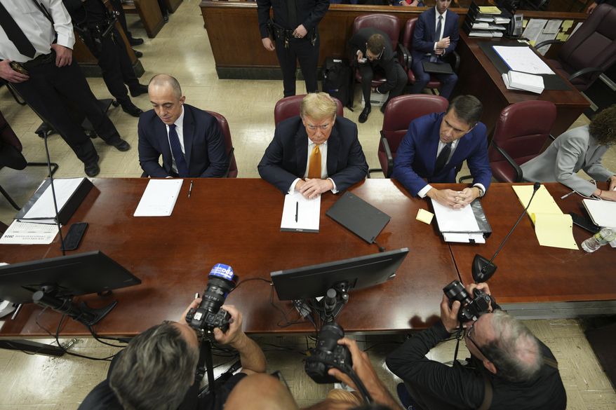 Former President Donald Trump sits in court at Manhattan criminal court, Tuesday, May 21, 2024 in New York. (Curtis Means/DailyMail.com via AP, Pool)