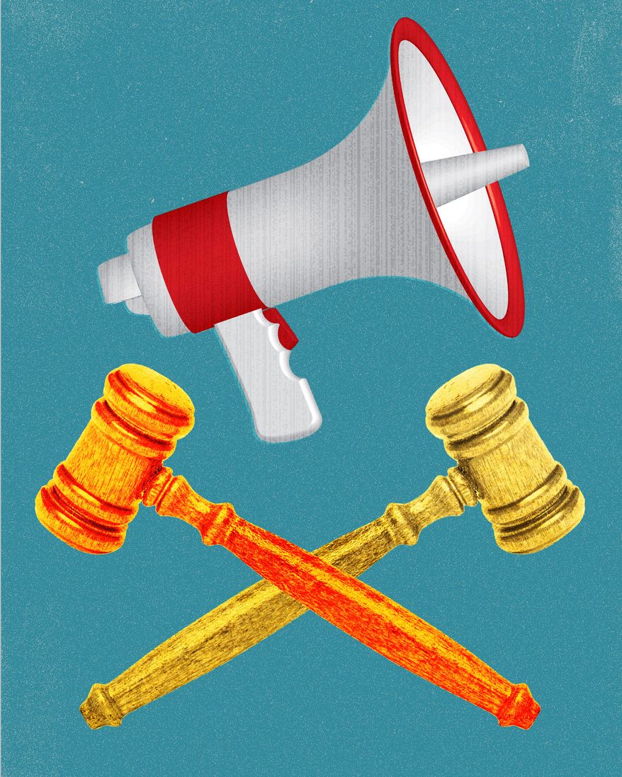 Free speech and court judges illustration by Linas Garsys / The Washington Times