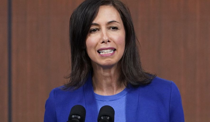 FILE - Federal Communications Commission Chairwoman Jessica Rosenworcel speaks from the South Court Auditorium on the White House complex in Washington, Feb. 14, 2022. The nation’s top telecommunications regulator is introducing a proposal to require political advertisers to disclose when they use content generated by artificial intelligence in broadcast TV and radio ads. The proposal announced Wednesday by Rosenworcel would add a layer of transparency that many lawmakers and AI experts have requested, as rapidly advancing AI technology threatens to mislead voters. (AP Photo/Susan Walsh, File)