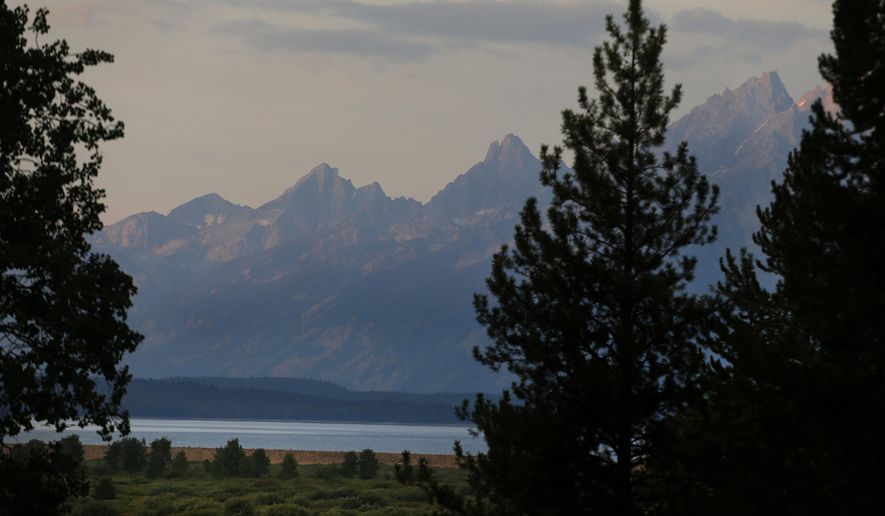 FILE - The morning sun illuminates the Grand Tetons at Grand Teton National Park, north of Jackson Hole, Wyo., Aug 26, 2016. A grizzly bear that attacked a hiker in Wyoming's Grand Teton National Park won't be captured or killed by wildlife authorities because it may have been trying to protect a cub, park officials said in a statement Tuesday, May 21, 2024. (AP Photo/Brennan Linsley, File)