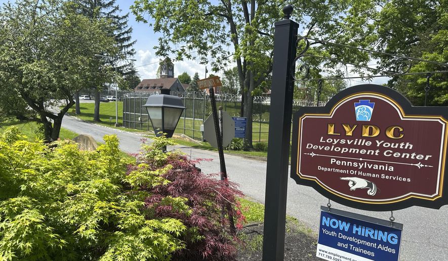 The entrance to the state-run Loysville Youth Development Center in Loysville, Pa., is seen on Monday, May 20, 2024. A set of newly filed lawsuits claims children who were sent to juvenile detention centers in Pennsylvania, including Loysville, suffered a range of sexual abuse, including violent rapes. (AP Photo/Mark Scolforo)