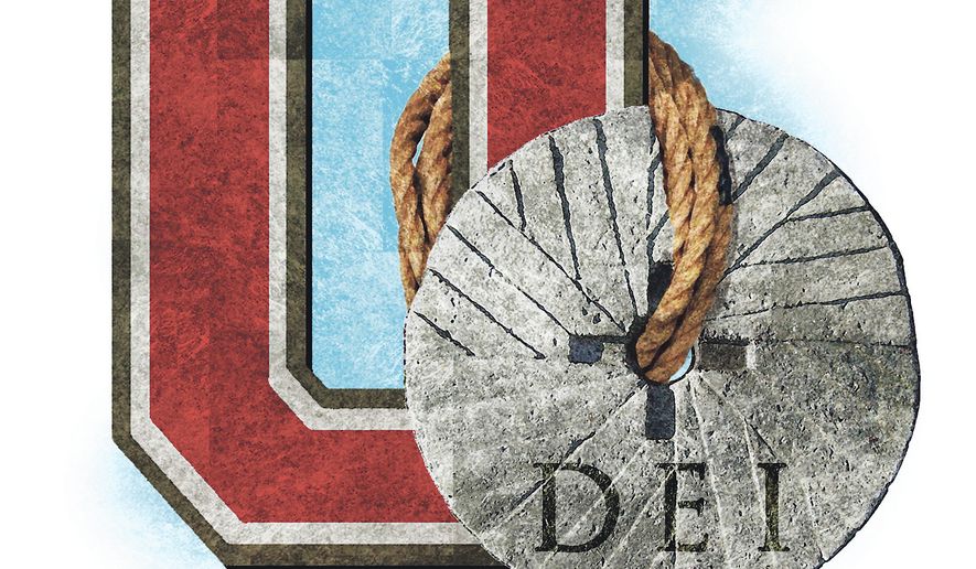 Colleges (universities) and diversity, equity and inclusion (DEI) initiatives illustration by Alexander Hunter/The Washington Times