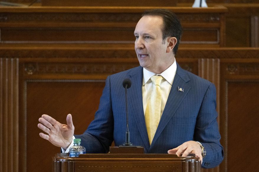 Louisiana Gov. Jeff Landry addresses members of the House and Senate on opening day of a legislative special session, Feb. 19, 2024, in the House Chamber at the State Capitol in Baton Rouge, La. Landry has signed a first-of-its-kind bill Friday, May 24, classifying two abortion-inducing drugs as controlled and dangerous substances. (Hilary Scheinuk/The Advocate via AP, File)