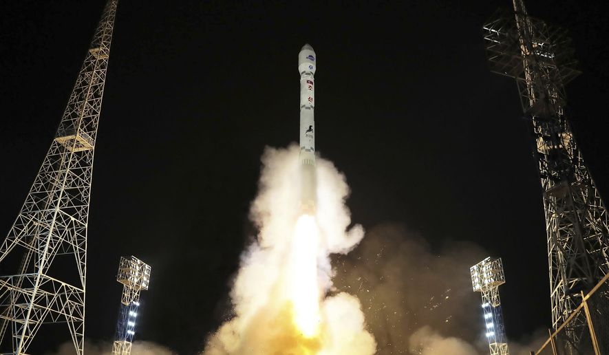 This photo provided by the North Korean government shows what the country said is the launch of the Malligyong-1, a military spy satellite, into orbit on Nov. 21, 2023. Independent journalists were not given access to cover the event depicted in this image distributed by the North Korean government. The content of this image is as provided and cannot be independently verified. Korean language watermark on image as provided by source reads: "KCNA" which is the abbreviation for Korean Central News Agency. (Korean Central News Agency/Korea News Service via AP, File)