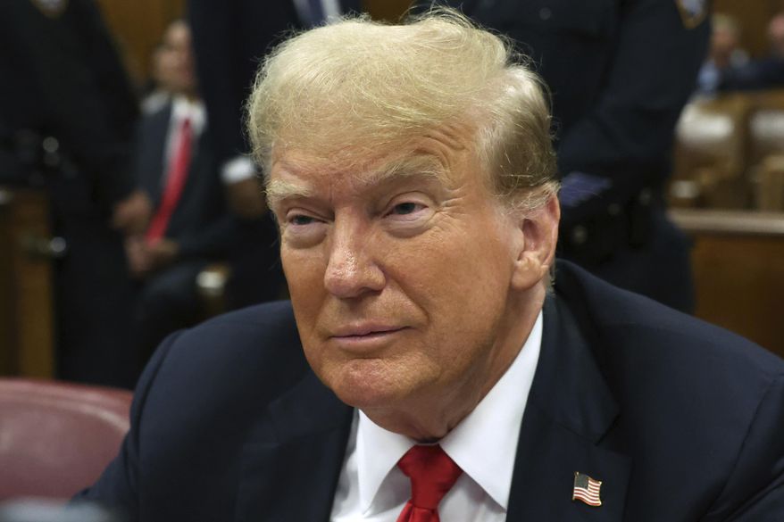 Former President Donald Trump appears at Manhattan criminal court before closing arguments in his hush money trial in New York, Tuesday, May 28, 2024. (Spencer Platt/Pool Photo via AP)