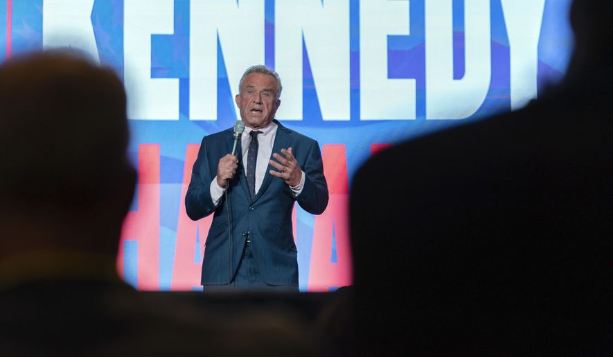 Robert F. Kennedy, Jr. speaks during the Libertarian National Convention at the Washington Hilton in Washington, Friday, May 24, 2024. (AP Photo/Jose Luis Magana)