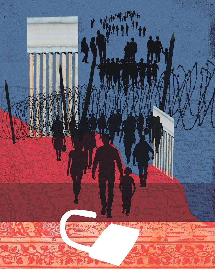 Illegal immigration at the southern border illustration by Linas Garsys / The Washington Times