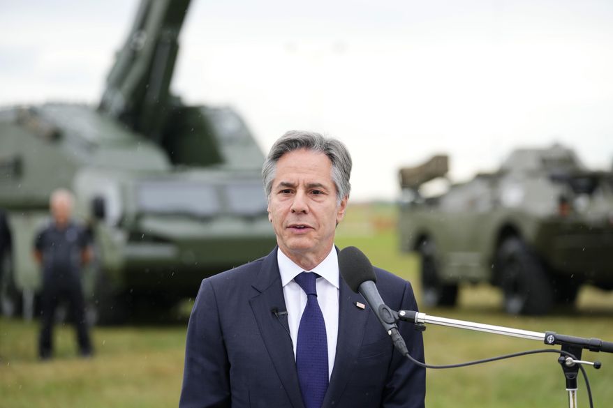 U.S. Secretary of State Antony Blinken speaks at a Czech Defense Capabilities Event at Prague-Kbely Airport, in Prague, Czech Republic, Thursday, May 30, 2024. (AP Photo/Petr David Josek, Pool)