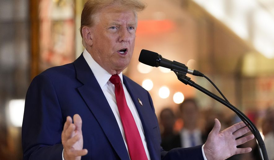 Former President Donald Trump speaks during a news conference at Trump Tower, Friday, May 31, 2024, in New York. A day after a New York jury found Donald Trump guilty of 34 felony charges, the presumptive Republican presidential nominee addressed the conviction and likely attempt to cast his campaign in a new light. (AP Photo/Julia Nikhinson)