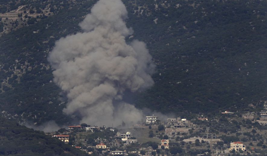 Black smoke rises from an Israeli airstrike on Kafar Hamam, a Lebanese border village with Israel in south Lebanon, on May 17, 2024. President Joe Biden has called for a quick ceasefire and end to the fighting between Israel and Hamas in the Gaza Strip, saying the militant group is no longer capable of launching an attack on Israel like the one on Oct. 7. Israel's Prime Minister Benjamin Netanyahu and far-right ministers disagree, saying that destroying Hamas will require continued Israeli military operations in the strip. (AP Photo/Mohammed Zaatari, File)