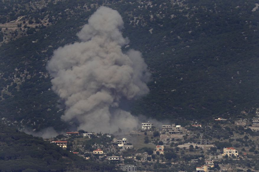 Black smoke rises from an Israeli airstrike on Kafar Hamam, a Lebanese border village with Israel in south Lebanon, on May 17, 2024. President Joe Biden has called for a quick ceasefire and end to the fighting between Israel and Hamas in the Gaza Strip, saying the militant group is no longer capable of launching an attack on Israel like the one on Oct. 7. Israel's Prime Minister Benjamin Netanyahu and far-right ministers disagree, saying that destroying Hamas will require continued Israeli military operations in the strip. (AP Photo/Mohammed Zaatari, File)