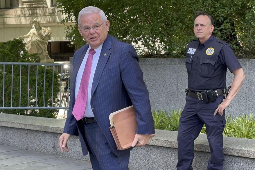 U.S. Sen. Bob Menendez, who is accused of taking bribes of cash, gold bars and a luxury car in exchange for favors performed for several New Jersey businessmen, arrives at Federal Court, in New York, Monday, June 3, 2024. (AP Photo/Larry Neumeister)