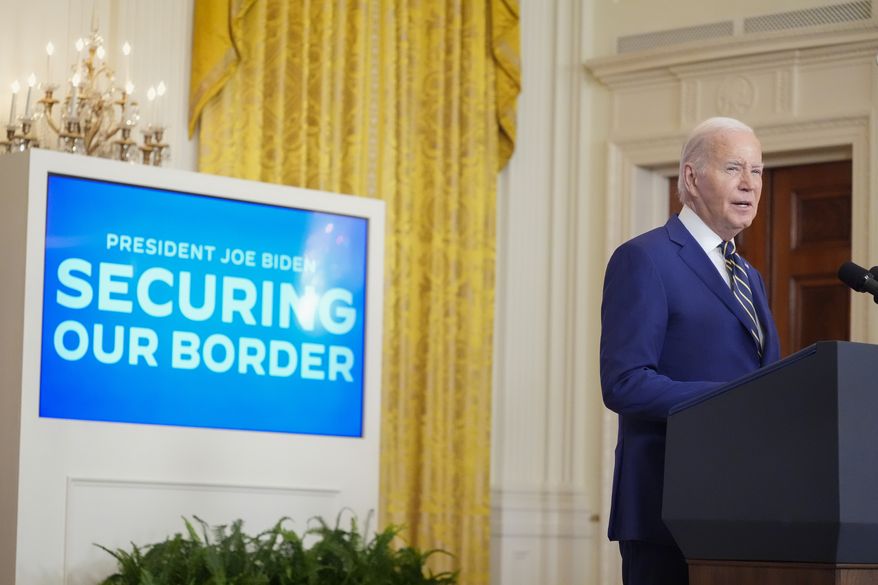 President Joe Biden speaks about an executive order in the East Room at the White House in Washington, Tuesday, June 4, 2024. Biden unveiled plans to enact immediate significant restrictions on migrants seeking asylum at the U.S.-Mexico border as the White House tries to neutralize immigration as a political liability ahead of the November elections. (AP Photo/Alex Brandon)