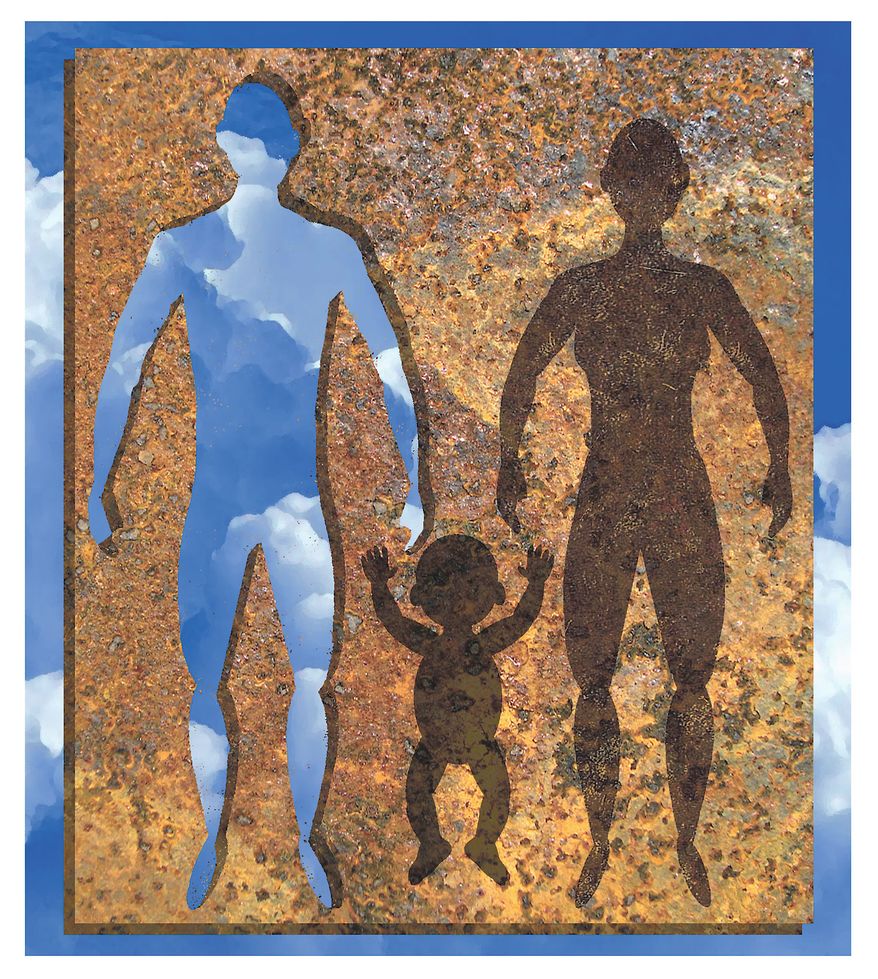 The state of men and family illustration by Alexander Hunter/The Washington Times