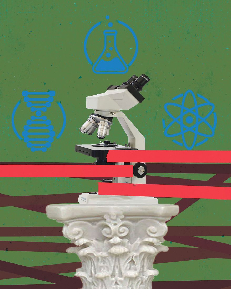 Large American research universities and colleges evolution illustration by Linas Garsys / The Washington Times