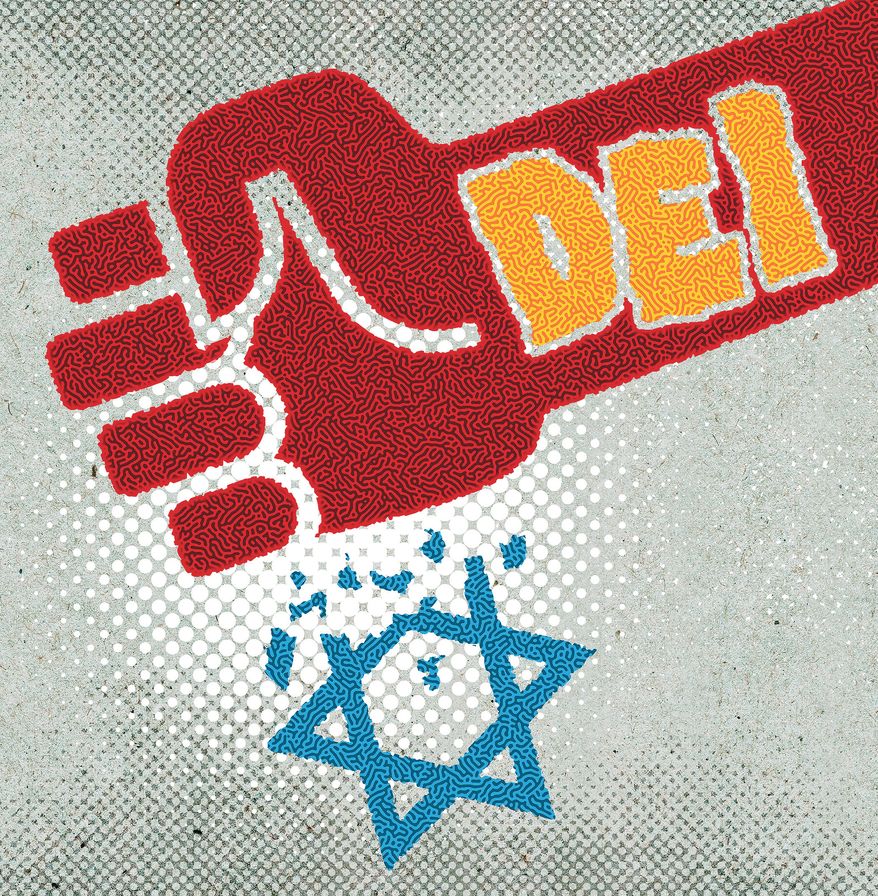 Diversity, equity and inclusion (DEI) and antisemitism illustration by Greg Groesch / The Washington Times