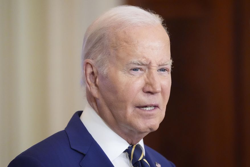 President Joe Biden speaks about an executive order in the East Room at the White House in Washington, Tuesday, June 4, 2024. Biden unveiled plans to enact immediate significant restrictions on migrants seeking asylum at the U.S.-Mexico border as the White House tries to neutralize immigration as a political liability ahead of the November elections. (AP Photo/Alex Brandon)