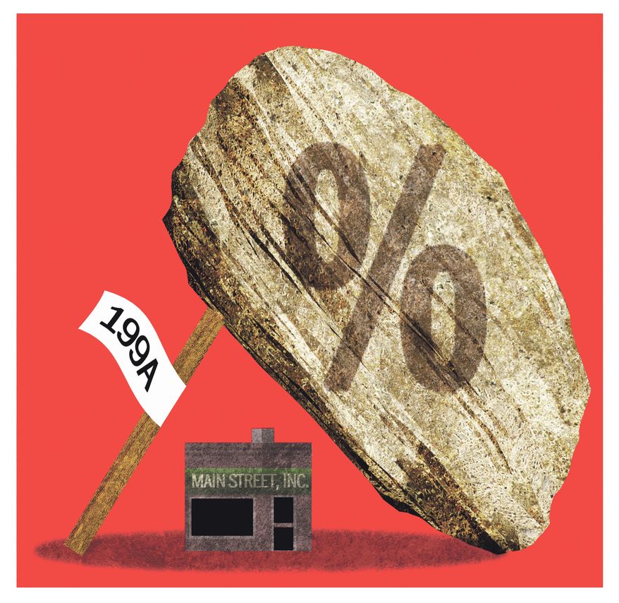 Small businesses and tax code Section 199A illustration by Alexander Hunter/The Washington Times