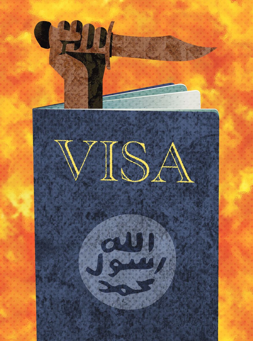 Jihadi protests and college (university) student visas illustration by Greg Groesch / The Washington Times