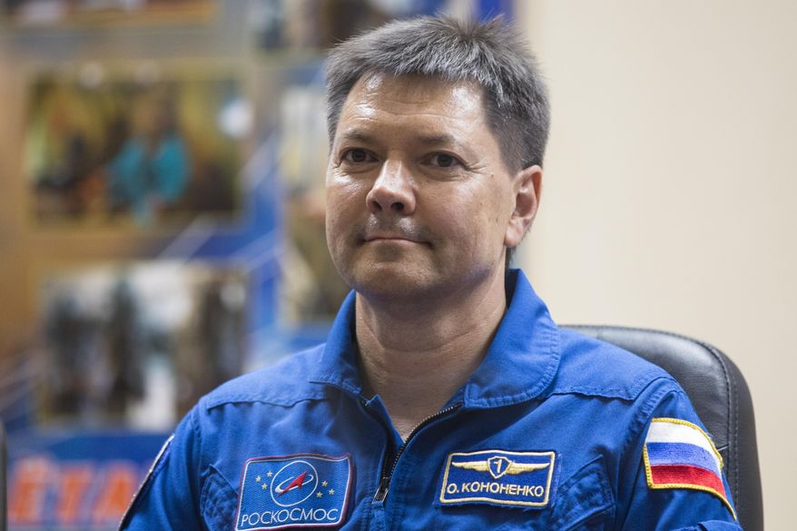 Russian cosmonaut Oleg Kononenko, a crew member of the next mission to the International Space Station, attends a news conference at the Russian leased Baikonur Cosmodrome, in Kazakhstan, on July 21, 2015. The 59-year-old Russian cosmonaut has become the first person to spend 1000 days in space, Russian space agency Roscosmos said Wednesday, June 5, 2024. Kononenko achieved the milestone on Tuesday, having made five journeys to the International Space Station dating back to 2008. (AP Photo/Pavel Golovkin, File)