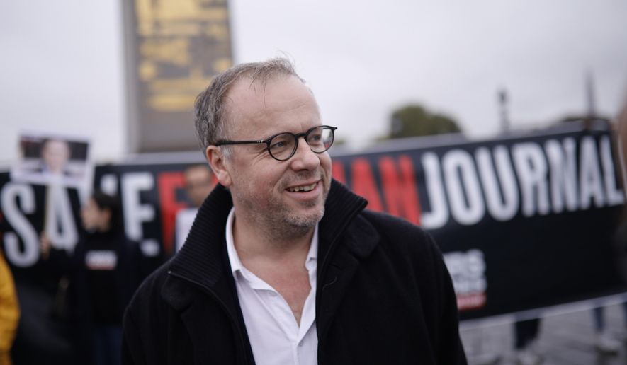 FILE - French watchdog Reporters without Borders general secretary Christophe Deloire attends a demonstration in Paris, Tuesday Oct.24, 2017. Deloire, who negotiated to free imprisoned journalists and offered refuge to reporters under threat around the world, died Saturday, June 8, 2024, at 53. (AP Photo/Kamil Zihnioglu, File)