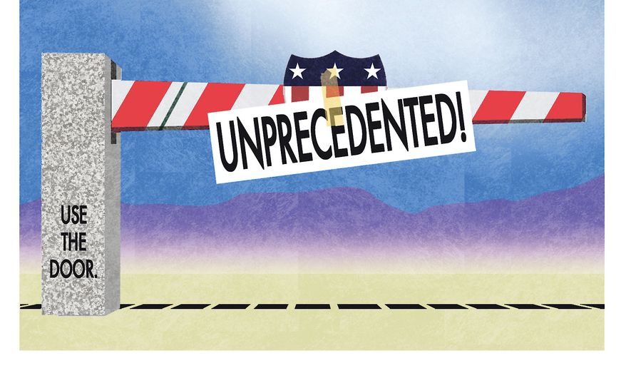 Biden's border to control illegal immigration illustration by Alexander Hunter/The Washington Times