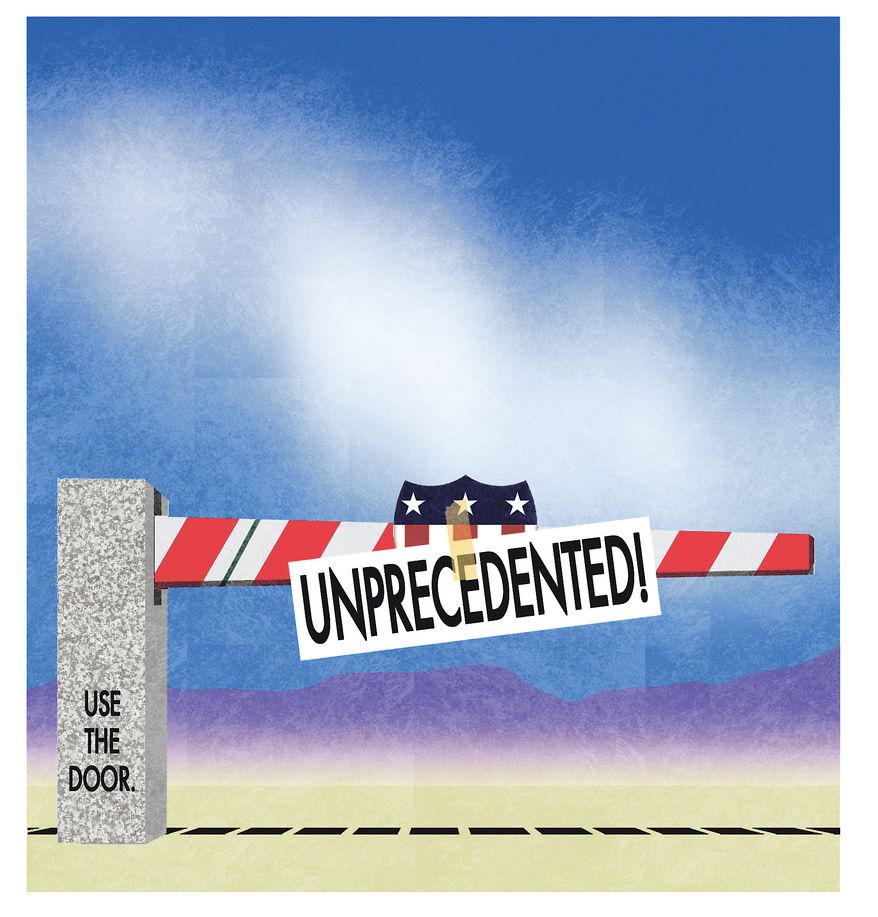 Biden's border to control illegal immigration illustration by Alexander Hunter/The Washington Times