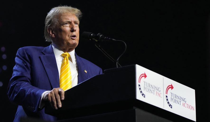 Republican presidential candidate former President Donald Trump speaks at a campaign rally in Phoenix on June 6, 2024. (AP Photo/Rick Scuteri) ** FILE **