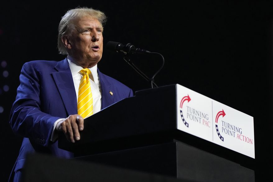 Republican presidential candidate former President Donald Trump speaks at a campaign rally in Phoenix on June 6, 2024. (AP Photo/Rick Scuteri) ** FILE **