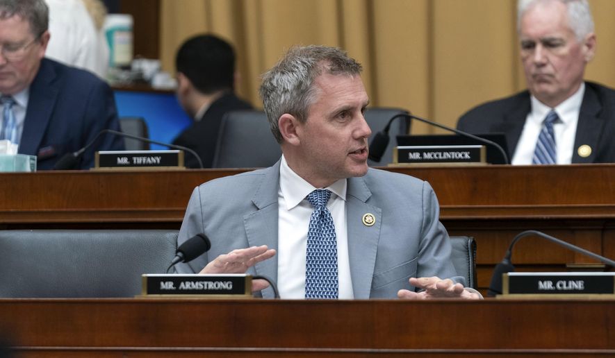 U.S. Rep. Kelly Armstrong, R-N.D., speaks during a House Judiciary Committee markup hearing, May 16, 2024, on Capitol Hill in Washington. North Dakota's Republican Gov. Doug Burgum, who is among those being considered by former President Donald Trump as a vice presidential pick, is not seeking a third term, and Armstrong and Lt. Gov. Tammy Miller are facing off in the Tuesday, June 11, 2024, primary in hopes of succeeding him. (AP Photo/Jose Luis Magana, File)