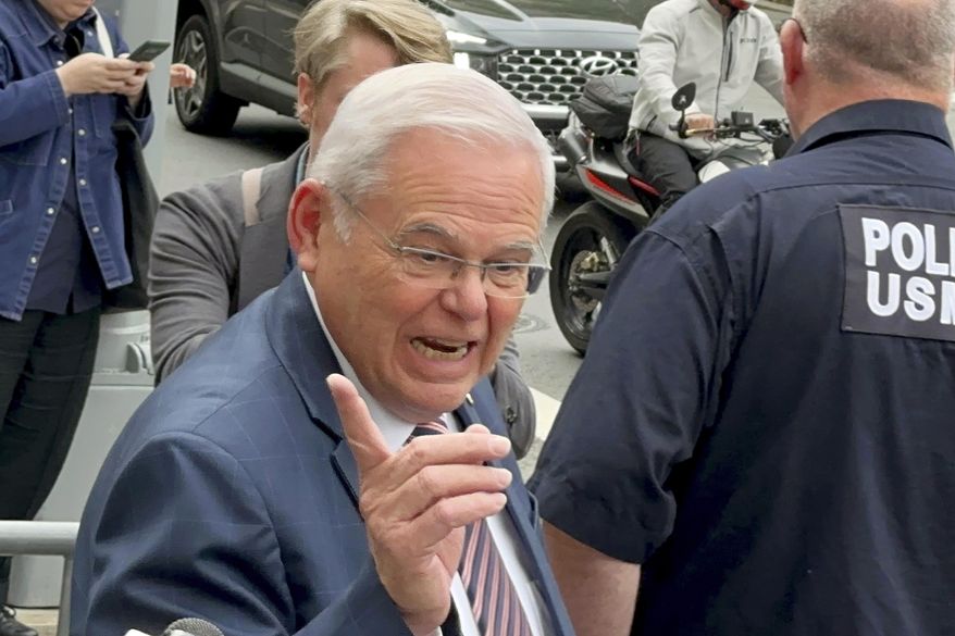 U.S. Sen. Bob Menendez, D-N.J., leaves federal court following the day's proceedings in his bribery trial, Tuesday, June 11, 2024, in New York. (AP Photo/Larry Neumeister)