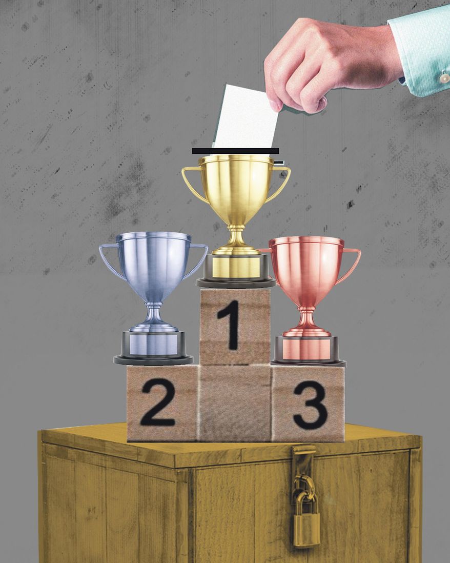 Ranked choice voting scheme illustration by Alexander Hunter/The Washington Times