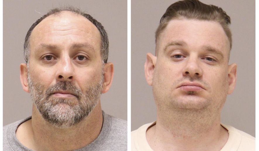 This combo of images provided by the Kent County, Mich., Jail. shows Barry Croft Jr., left, and Adam Fox. An appeals court is raising major questions about the trial of the two key figures in a plot to kidnap Michigan's governor — and putting federal prosecutors on the defensive as the government tries to preserve the extraordinary guilty verdicts. (Kent County Sheriff's Office via AP)
