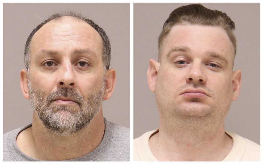This combo of images provided by the Kent County, Mich., Jail. shows Barry Croft Jr., left, and Adam Fox. An appeals court is raising major questions about the trial of the two key figures in a plot to kidnap Michigan's governor — and putting federal prosecutors on the defensive as the government tries to preserve the extraordinary guilty verdicts. (Kent County Sheriff's Office via AP)