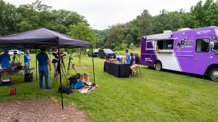 The Agricultural Research Service of the U.S. Department of Agriculture records an episode of its streaming series "Cooking With Science" in the National Arboretum on Wednesday, June 5, 2024. (Photo by Brady Patton/Montgomery College)