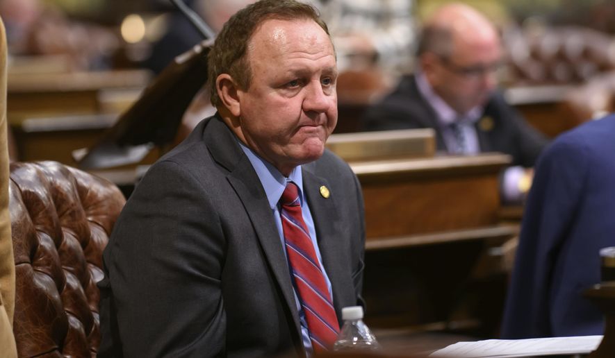 Rep. Neil Friske on the floor of the Michigan House of Representatives, at the Michigan Capitol, in Lansing, Mich., Oct. 10, 2023. Police arrested the Republican lawmaker early Thursday, June 20, 2024, while responding to reports of possible gunshots in Michigan's capital city, authorities said. Rep. Friske was arrested “for a felony-level offense” around 2:45 a.m., Lansing police spokesperson Jordan Gulkis said. (David Guralnick/Detroit News via AP)
