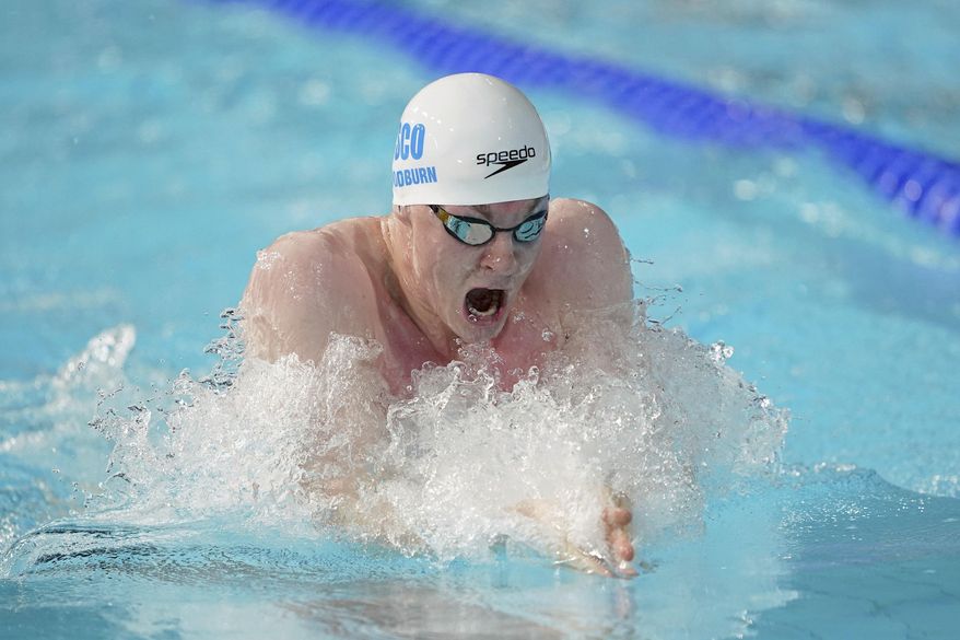 British swimmer Archie Goodburn in action, in Birmingham, England, July 30, 2022. Goodburn has revealed he has been diagnosed with inoperable brain tumors, discovered after he competed in this year’s Olympic trials. The 23-year-old Goodburn, who is from Scotland, had experienced numbness and nausea during his training for the Olympic trials in April, 2024. He narrowly missed qualification. (Zac Goodwin/PA via AP, File)