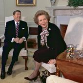 FILE - British Prime Minister Margaret Thatcher meets with US President Ronald Reagan at the White House in Washington, Feb. 20, 1985. Britain’s upcoming general election on July 4, 2024, is widely expected to lead to a change of government for the first time in 14 years. Britain's general election in 1979 is without doubt the most consequential since 1945, with Margaret Thatcher becoming the country’s first female prime minister on a radical Conservative economic agenda. At its heart, Thatcherism represented a total rethink over the role of the state. (AP Photo/J. Scott Applewhite, File)