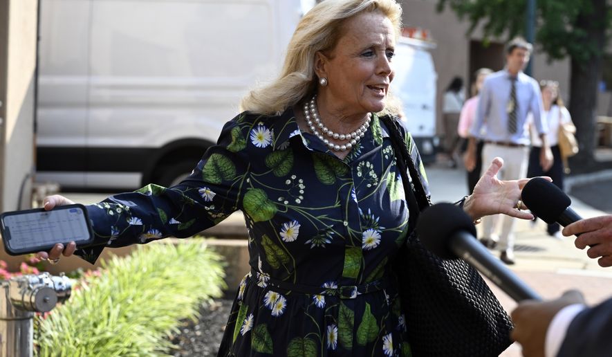 Rep. Debbie Dingell, D-Mich., arrives at the Democratic National Committee Headquarters to discuss the 2024 election and President Joe Biden's candidacy Tuesday, July 9, 2024 in Washington. (AP Photo/John McDonnell)