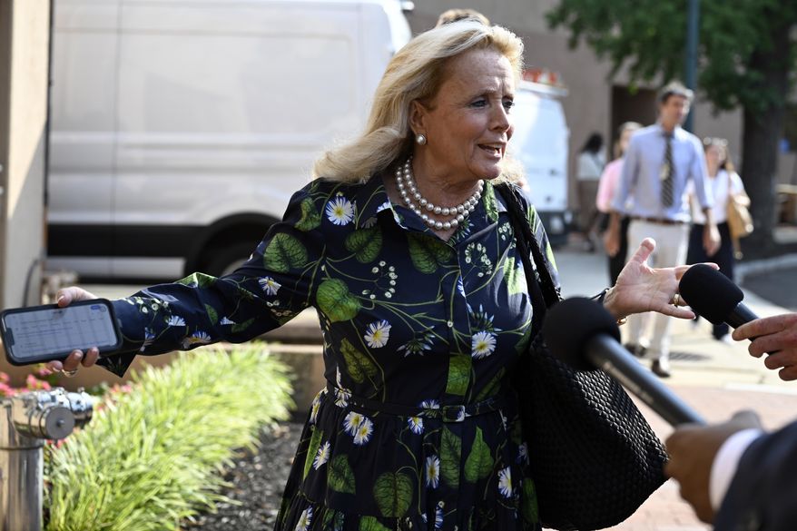 Rep. Debbie Dingell, D-Mich., arrives at the Democratic National Committee Headquarters to discuss the 2024 election and President Joe Biden's candidacy Tuesday, July 9, 2024 in Washington. (AP Photo/John McDonnell)