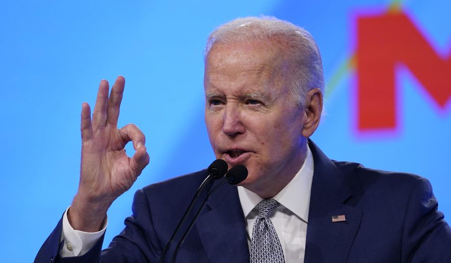 President Joe Biden addresses the AFL-CIO convention, June 14, 2022, in Philadelphia. Facing pressure from within his own party to abandon his reelection campaign, Biden is relying on labor unions to help make the case that his record in office matters more than his age. Biden is set to meet July 10, 2024, with the executive council of the AFL-CIO, America's largest federation of trade unions. (AP Photo/Susan Walsh)