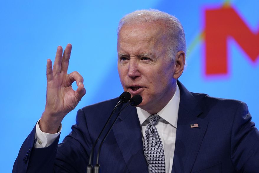 President Joe Biden addresses the AFL-CIO convention, June 14, 2022, in Philadelphia. Facing pressure from within his own party to abandon his reelection campaign, Biden is relying on labor unions to help make the case that his record in office matters more than his age. Biden is set to meet July 10, 2024, with the executive council of the AFL-CIO, America's largest federation of trade unions. (AP Photo/Susan Walsh)