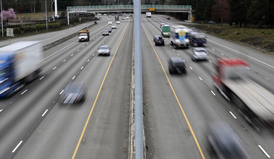 Cars and trucks travel on Interstate 5 near Olympia, Wash., March 25, 2019. On Wednesday, July 10, 2024, the National Highway Traffic Safety Administration alerted drivers to the existence of “cheap, substandard replacement air bag inflators” that can fail to prevent serious injuries or death in a vehicle wreck. (AP Photo/Ted S. Warren, File)