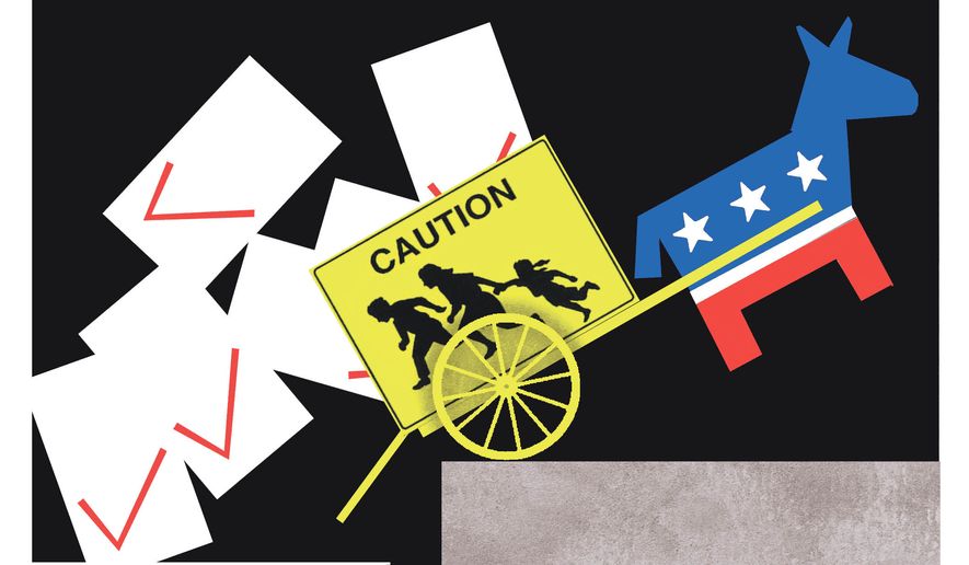 Democrats pushing for illegal immigrant voting in U.S. elections illustration by Alexander Hunter/The Washington Times