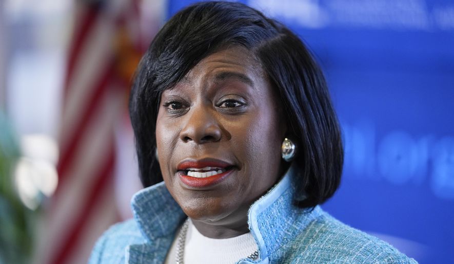 Philadelphia Mayor Cherelle Parker speaks at Philadelphia International Airport, Feb. 16, 2024, in Philadelphia. (AP Photo/Matt Rourke, File)