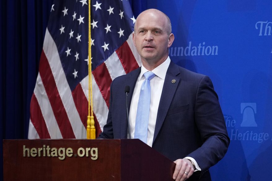 Kevin Roberts, president of The Heritage Foundation, speaks at the 2023 Margaret Thatcher Freedom Lecture in Washington on April 12, 2023. (AP Photo/J. Scott Applewhite) **FILE**