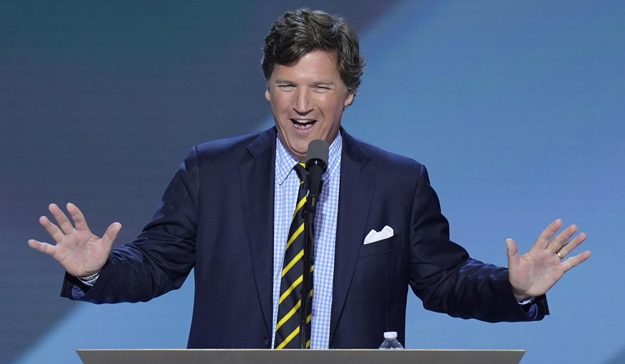 Tucker Carlson speaks during the final day of the Republican National Convention on Thursday, July 18, 2024, in Milwaukee. (AP Photo/J. Scott Applewhite)