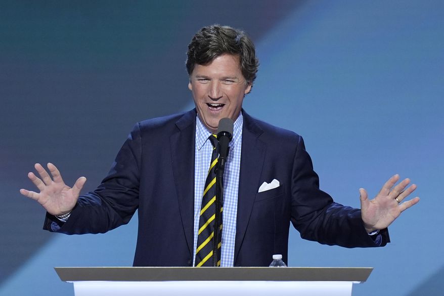 Tucker Carlson speaks during the final day of the Republican National Convention on Thursday, July 18, 2024, in Milwaukee. (AP Photo/J. Scott Applewhite)