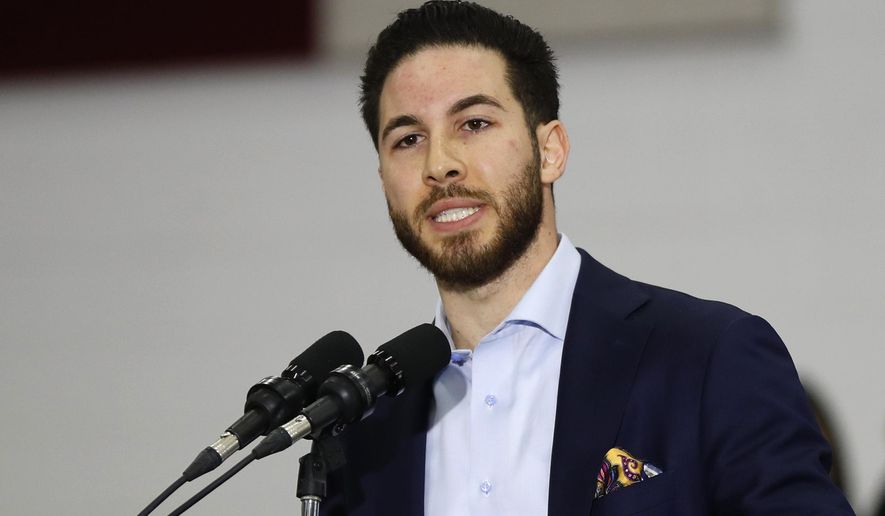 FILE - Rep. Abdullah Hammoud, D-Dearborn, speaks during a campaign rally in Dearborn, Mich., March 7, 2020. Some Arab American leaders in Michigan are expressing cautious optimism about Vice President Kamala Harris' presidential campaign after months of outrage over President Joe Biden's handling of the Israel-Hamas war. "There's an opportunity for the Democratic nominee to coalesce the coalition that ushered in Biden's presidency four years ago. But that responsibility will now fall on the vice president," Hammoud said. (AP Photo/Paul Sancya, File)